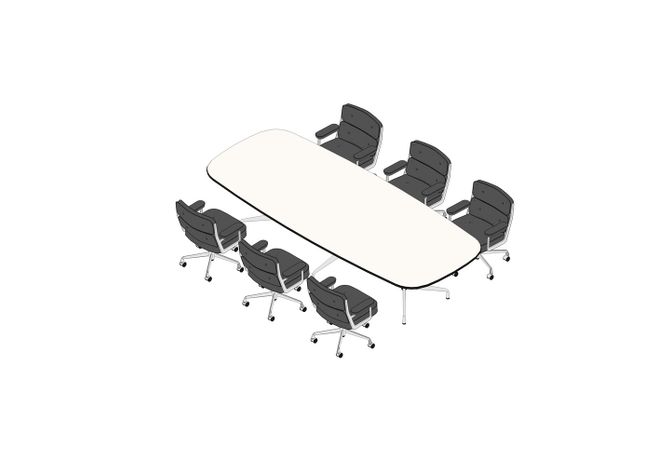 09 - Eames Segmented Table 335 x 137, Lobby Chair EA 104 -3D
