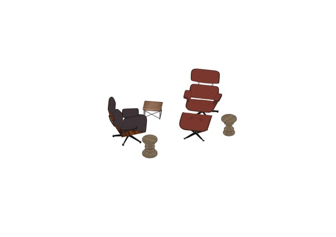 08 - Eames Lounge Chair, Ottoman, LTR, Stool -3D