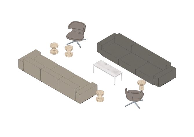 04 - Soft Modular Sofa, Petit Repos, Plate Table, Cork Family -3D