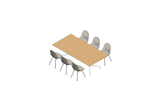 08 - Eames Segmented Table 240 x 120, Wire Chair -3D