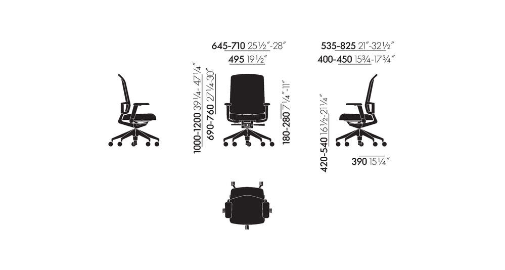 AM Chair with 3D armrests, forward tilt